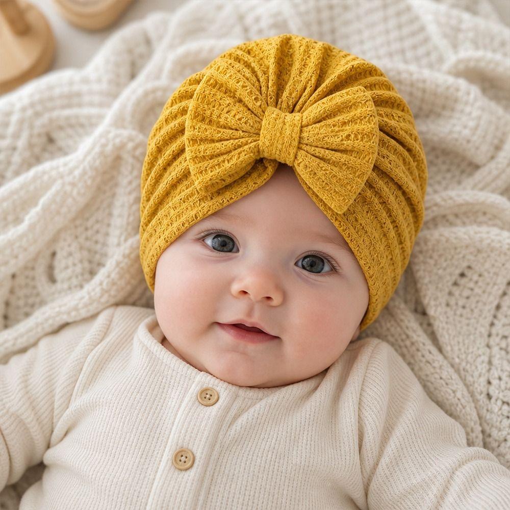 Solid Color Infant Turban Hat Knotted Design Newborn Head Wrap Cute Baby Hat  0-6 Months Fit
