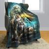 Wolf Flannel Blanket Soft Fluffy Wool Sofa Bed Moon Wolf Green Blanket Gift