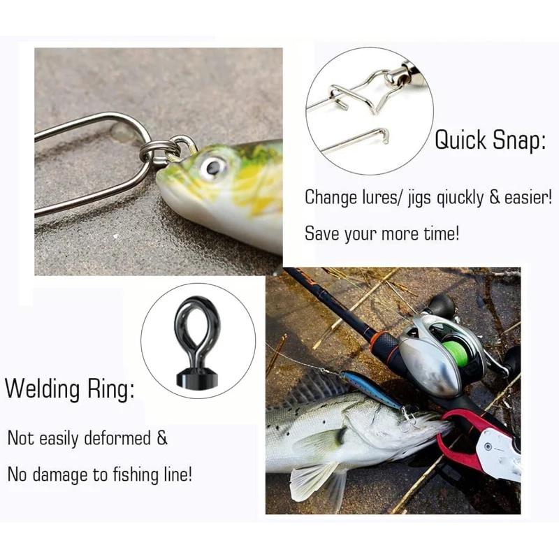 Stainless Steel Fishing Swivel Snaps 4#-12# Rolling Bearing Duo-Lock Connector Kit Saltwater Freshwater Lure Tackle 10Pcs