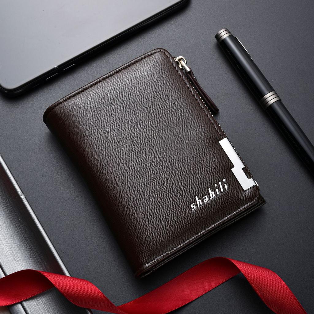 Schoolbag1011 New Men's Short Wallet Men's Retro Zipper Large Capacity Card Bag Multifunctional Simple Fashion Wallet