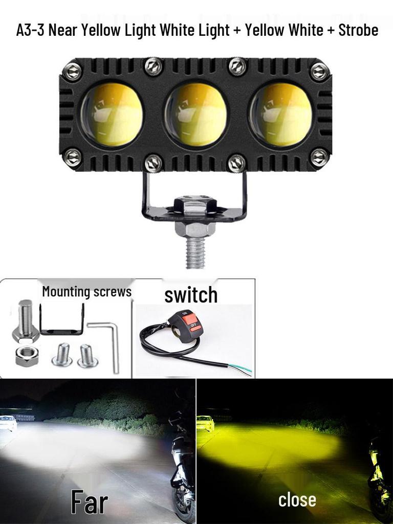 Super Bright LED Motorcycle Spotlights: High/Low Beam, Yellow & White, for Electric Vehicles & Tricycles