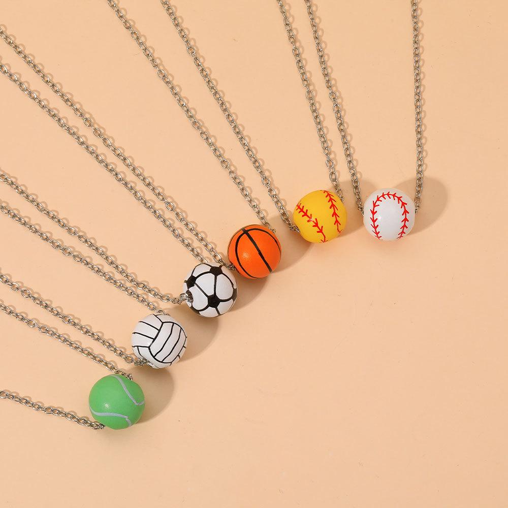 Unisex Sports Football And Basketball Pendant Alloy Necklace, Necklace Accessory
