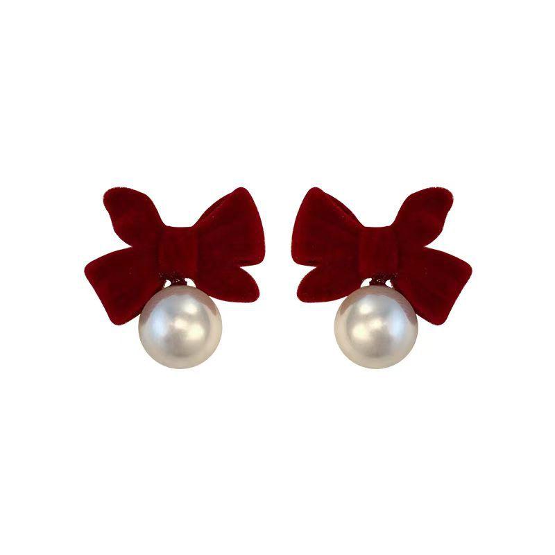 Velvet bow earrings for women, new bestseller, high-end niche design earrings, sweet and versatile earrings