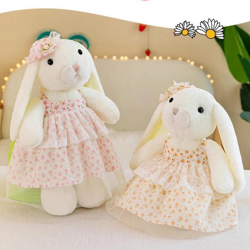 Floral Girls Dress Rabbit Plush Toy Cute Lop Ear Bunny Doll Kids Gift Home Decor