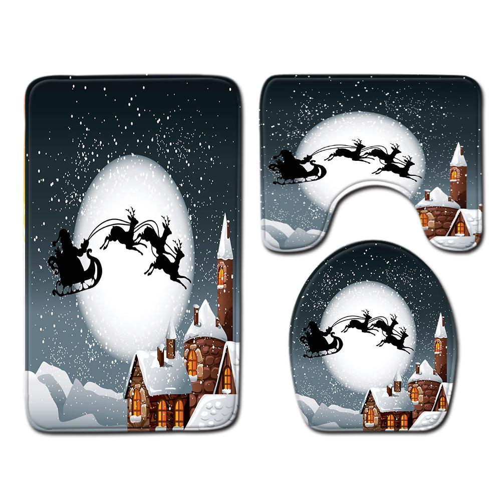 Christmas Toilet Three-Piece Floor Mat Bathroom Three-Piece Carpet Doormat
