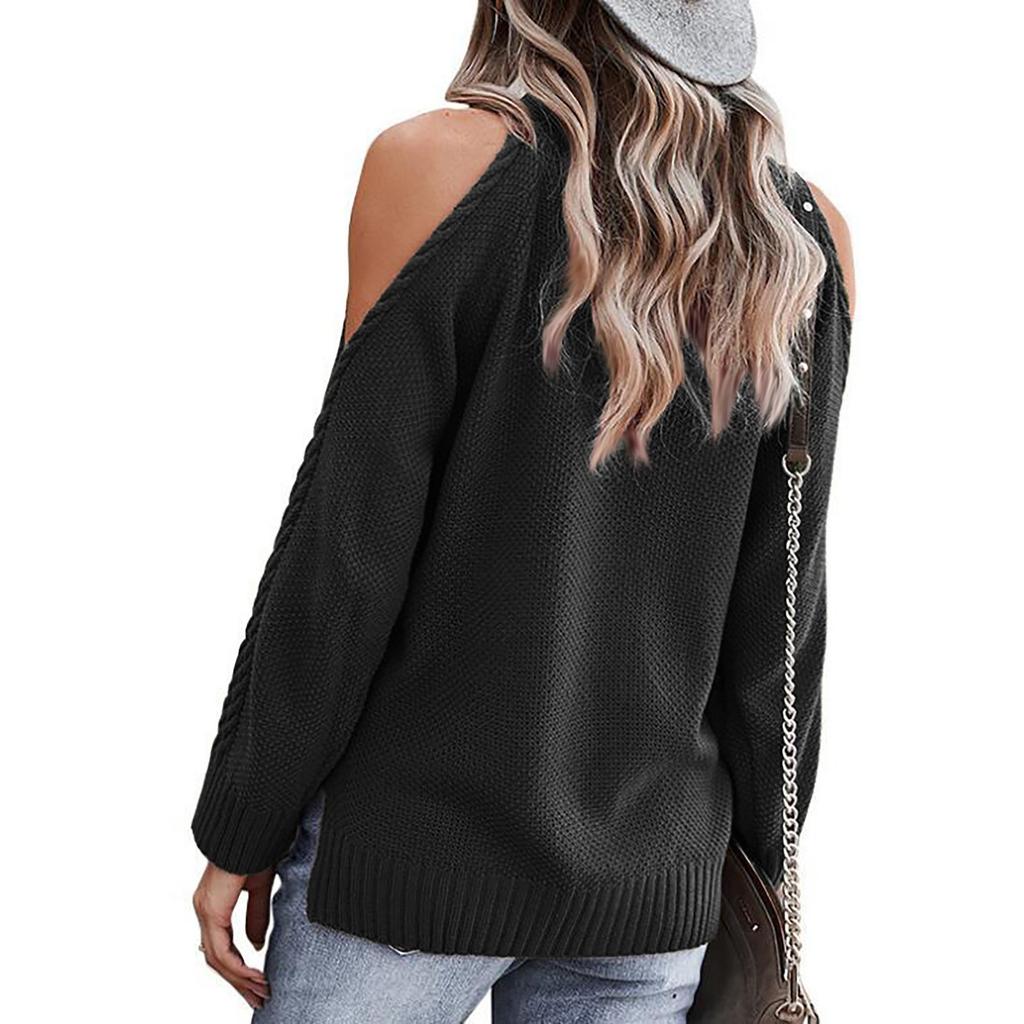 Ladies Fashion Sweater Solid Color Off Shoulder Oversize Loose Sweater