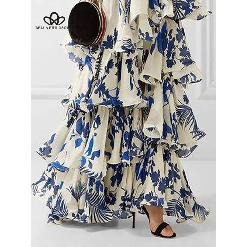 Summer New Bohemian Vacation Style Strappy Lolita Big Swing Printed Dresses Beach Style Long Dress