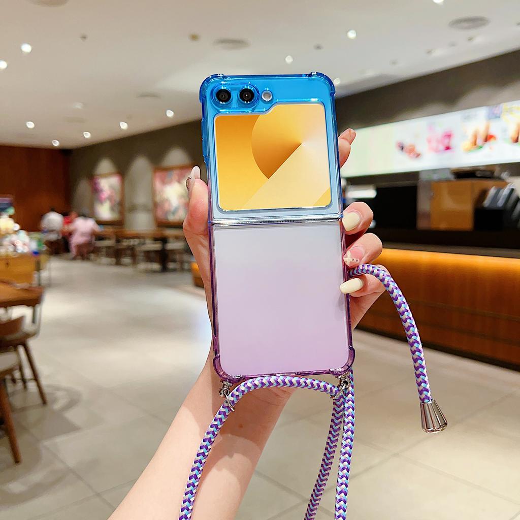 For Samsung Galaxy Z Flip7 FE 5G/Z Flip6 5G Case Gradient Color TPU Phone Cover with Lanyard