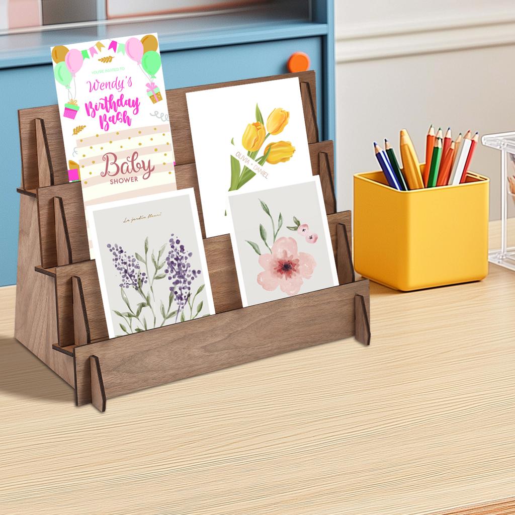 4Tier Card Display Rack Wood Envelope Display Rack Sticker Organizer LargeCapacity Storage Rack for Home Office Desk Card Holder