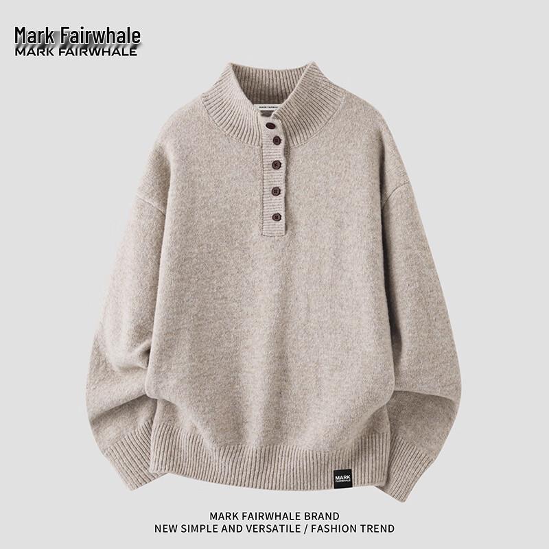 Mark Fairwhale Men's Henley Neck Loose-Fit Knit Sweater