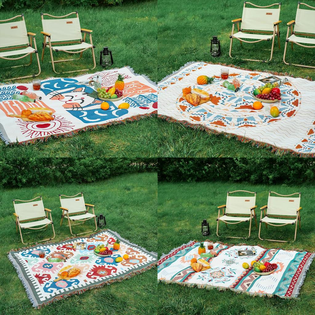 Bohemian Style Outdoor Picnic Blanket With Thick Cotton Linen For Camping And Garden Use