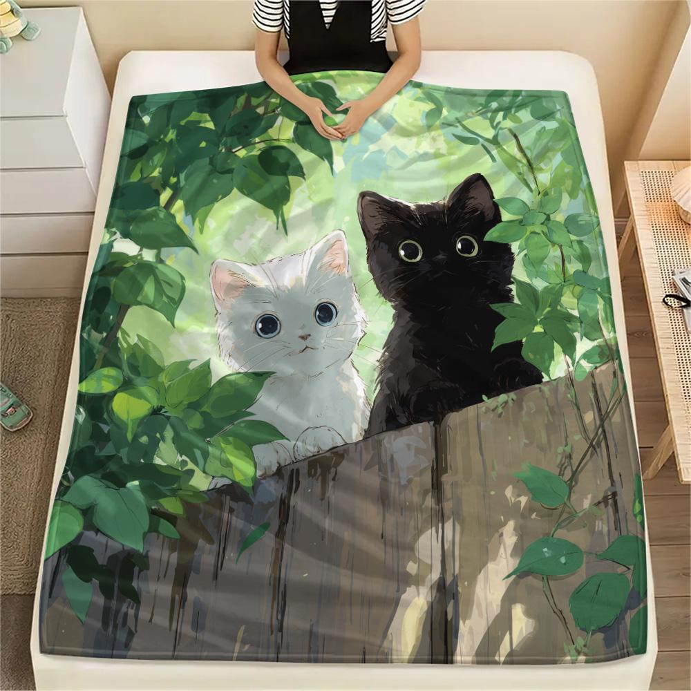 Cat Women Print Flannel Blanket, High quality Comfortable for All Seasons, Home Decor, Warmth and Comfort