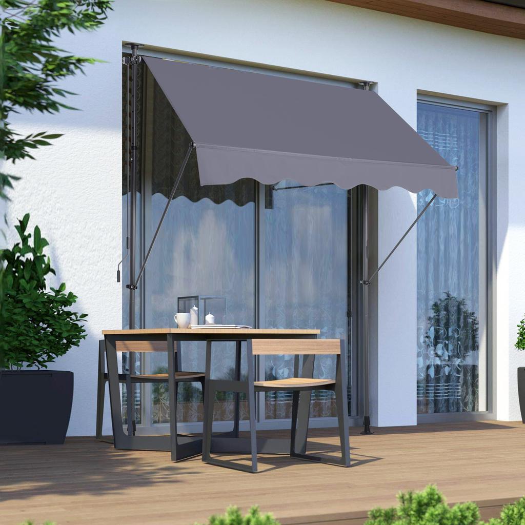 Folding Arm Awning Clamp Awning 200 X 120 cm, Height-Adjustable Sun Protection, Balcony Awning without Drilling, with Hand Crank, UV Protection (Grey)