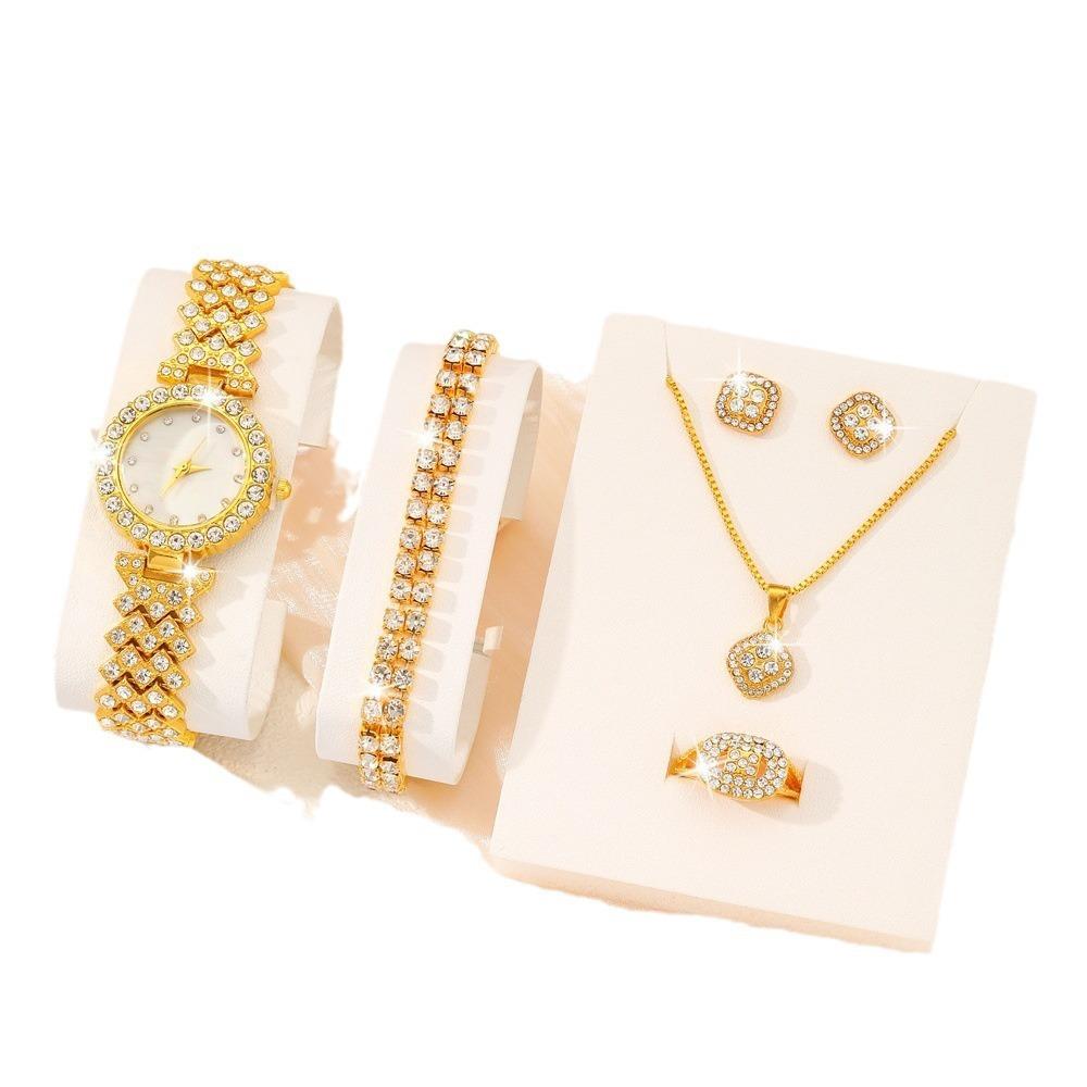 Damen Füllhorn Diamantuhr Set Armband Accessoires Mode Quarz Europäisch Schönes Damenuhr Set
