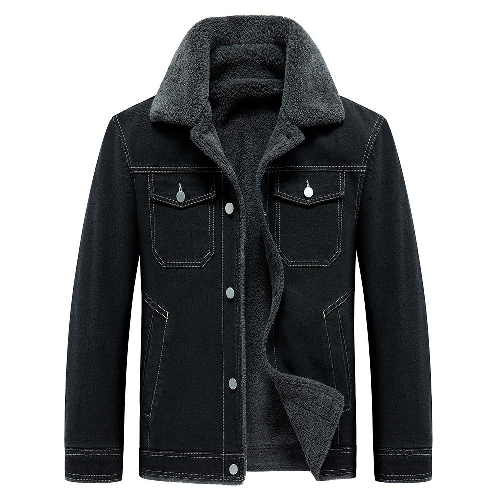 New Jacket for Men's Plus Velvet Jacket Denim Thick Cotton Coat for Autumn and Winter Warm Thick Jacket for Young Men's Clothing