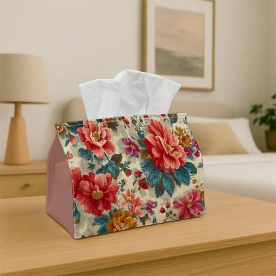 1pc Tissue Box Holder Vintage-style Floral Pattern with Bright - Multifunctional Napkin Dispenser for Home Party Car Decor - Decorative Tissue Paper O