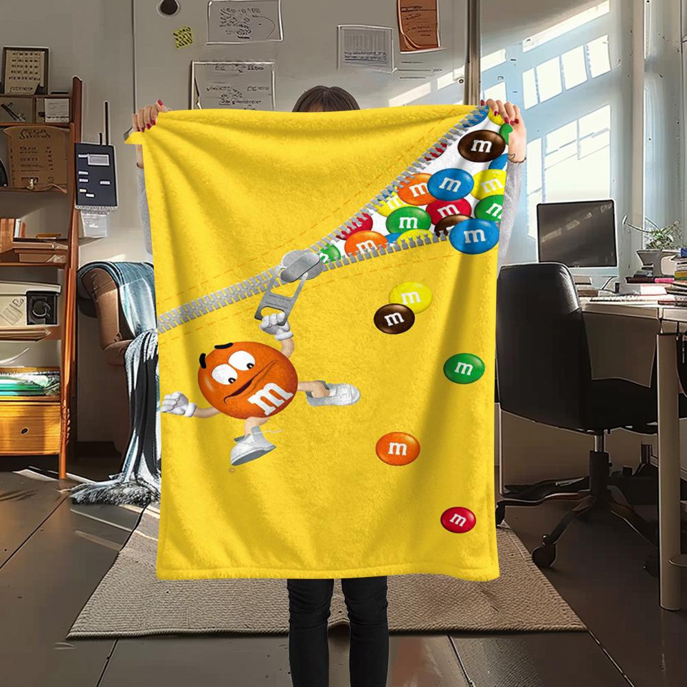 1PC M&M's Patterned Flannel Blanket Suitable For All Seasons for Home Decor Warmth and Comfort Gifts Holiday Present