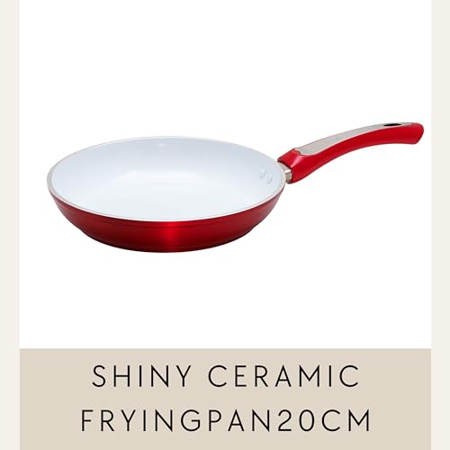 D&S 20cm Frying Pan, Induction Compatible, Shiny Red, Double-Layer Ceramic Coating, Non-Stick, 5mm Thick Bottom, DSSH20-WHRE