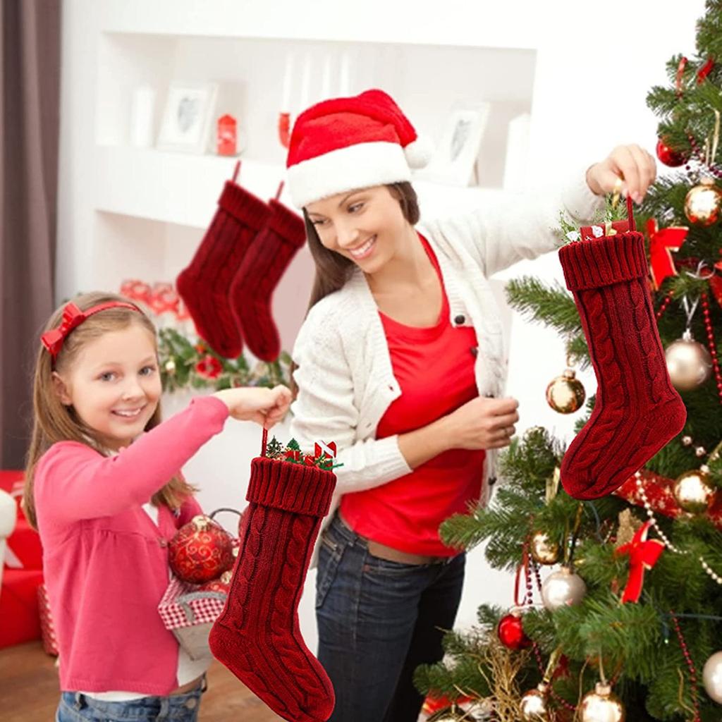 Christmas Knitted Xmas 18 Inches Double-Sided Fireplace Hanging For Family Christmas Decoration