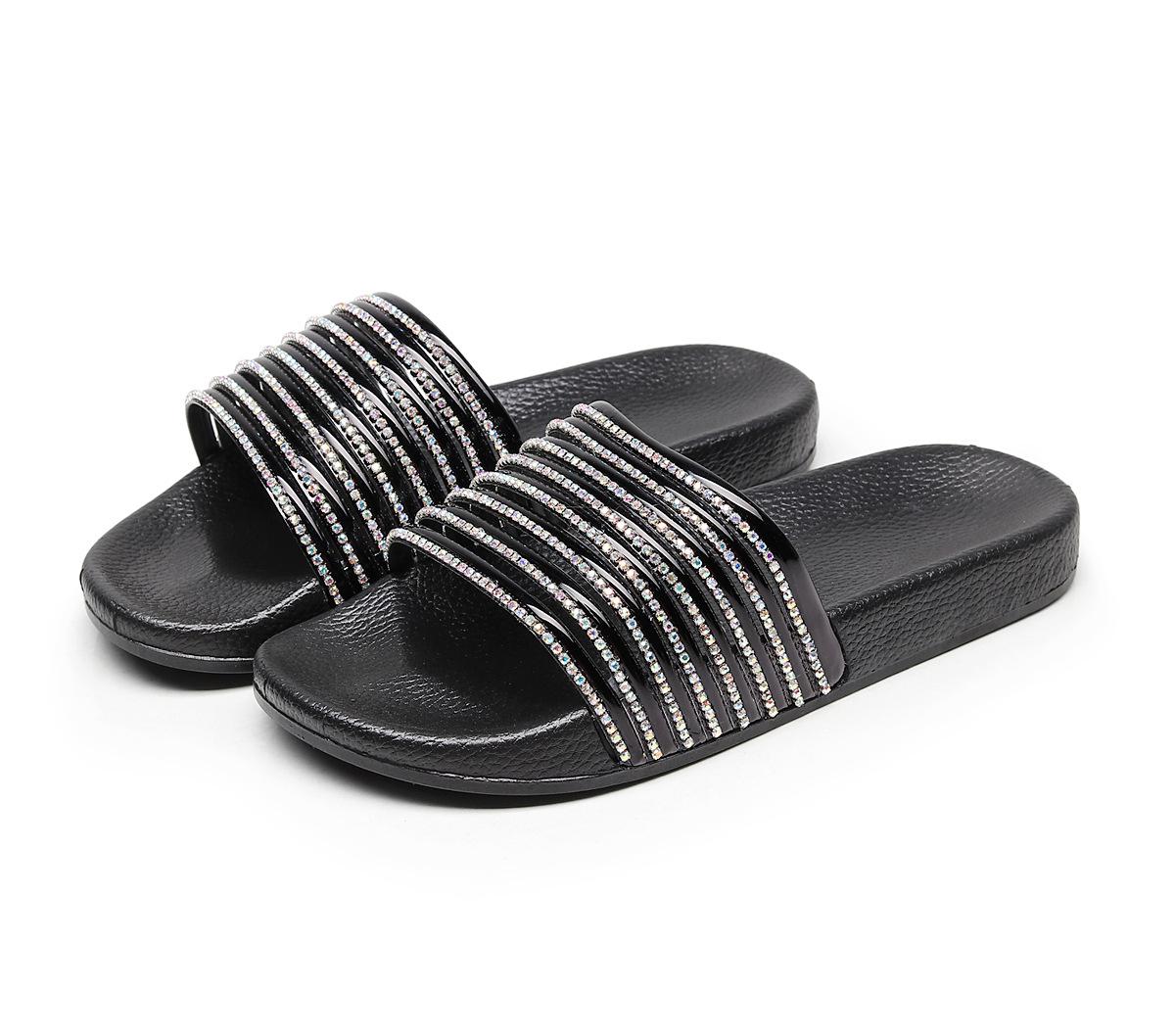 

Оптовая продажа, новый спот, трансграничная независимая станция, большие размеры, ремесленные тапочки, глянцевые сандалии с бриллиантами, повседневные женские сандалии с одним словом 38 чёрный