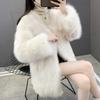 Womens Faux Fox Fur Coat Mid-Length V-Neck Slim Fit Winter Parka Rabbit Outerwear