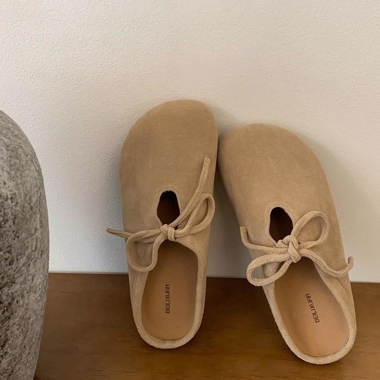 South Korea Dongdaemun women's shoes autumn new round head flat bottom bag head half slippers outside wearing lazy Mueller shoes