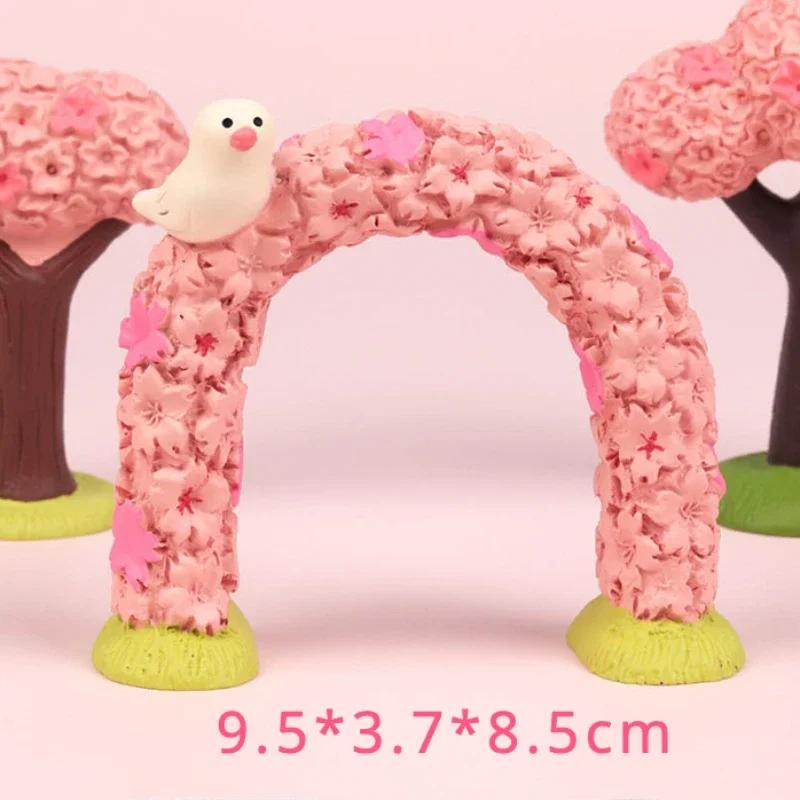 Lovely Sakura Blossom Resin Miniature Spring Day Scene Decoration Crafts Kawaii Cat with Schoolbag Pink Cherry Bookshelf Decro