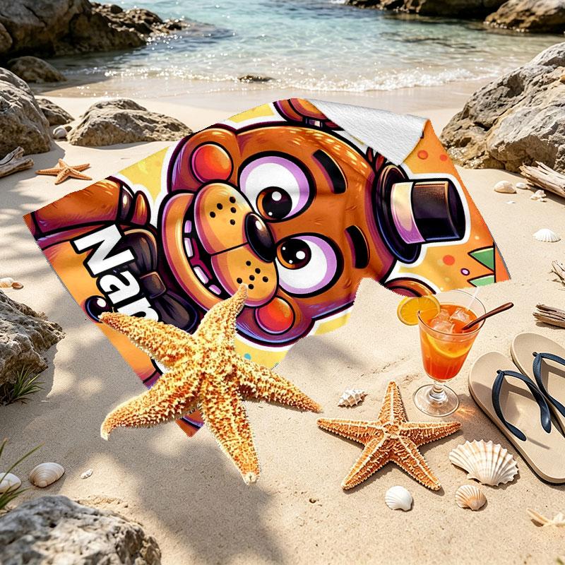 Custom Name Personalized Five Nights at Freddy's Print Beach Towel, for Trip Camping Beach Party Home Decor, Birthday Gift for Family & Friends
