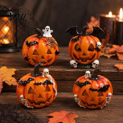 Halloween Pumpkin Ornaments Ghost Bat Skull Figurine, Cute Resin Retro Dark Home Accents Tabletop for Party Shelf Mantels Decorations Table