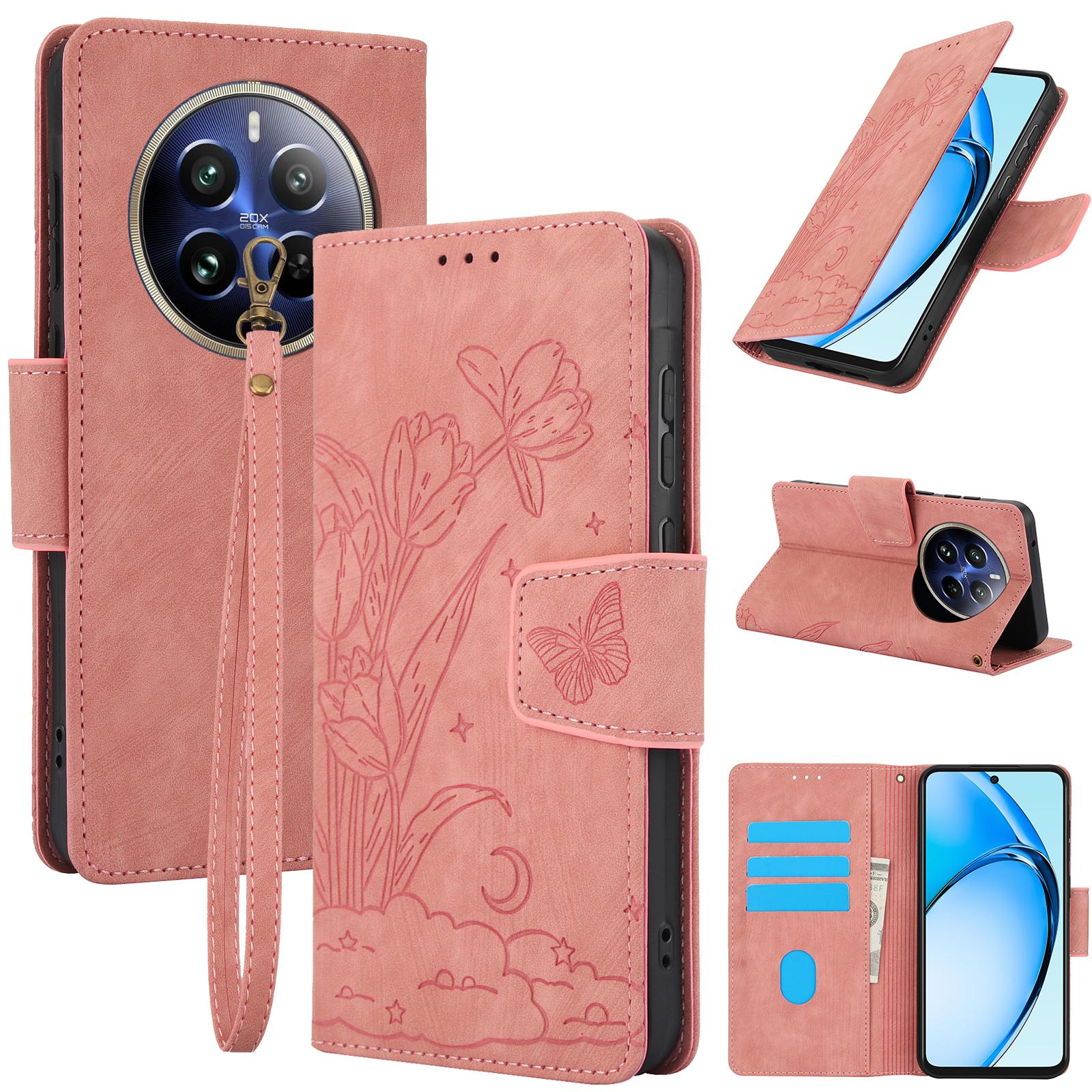 

SY-001 For Realme 12 Pro 5G/12 Pro+ 5G Case with Wrist Strap Butterfly Flower Leather Phone Cover Folio Wallet Pink