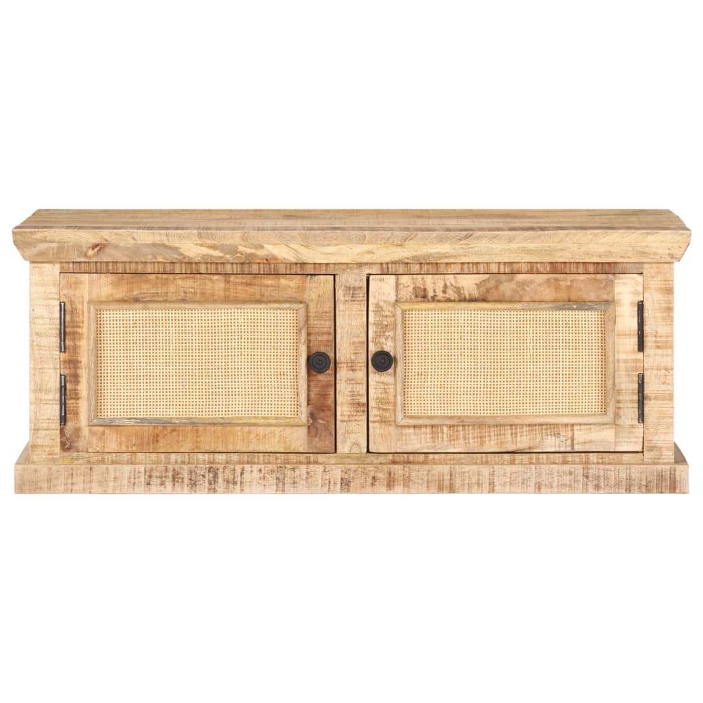 Coffee Table 90 X 50 X 35 Cm Solid Mango Wood and Natural Wicker