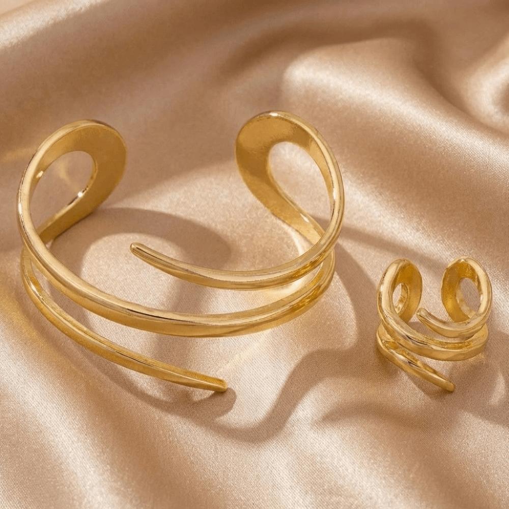 2Pcs/Set Elegant Hollow Snake Armlet Minimalist Geometric Ring Multi-layer Jewelry Set Parties