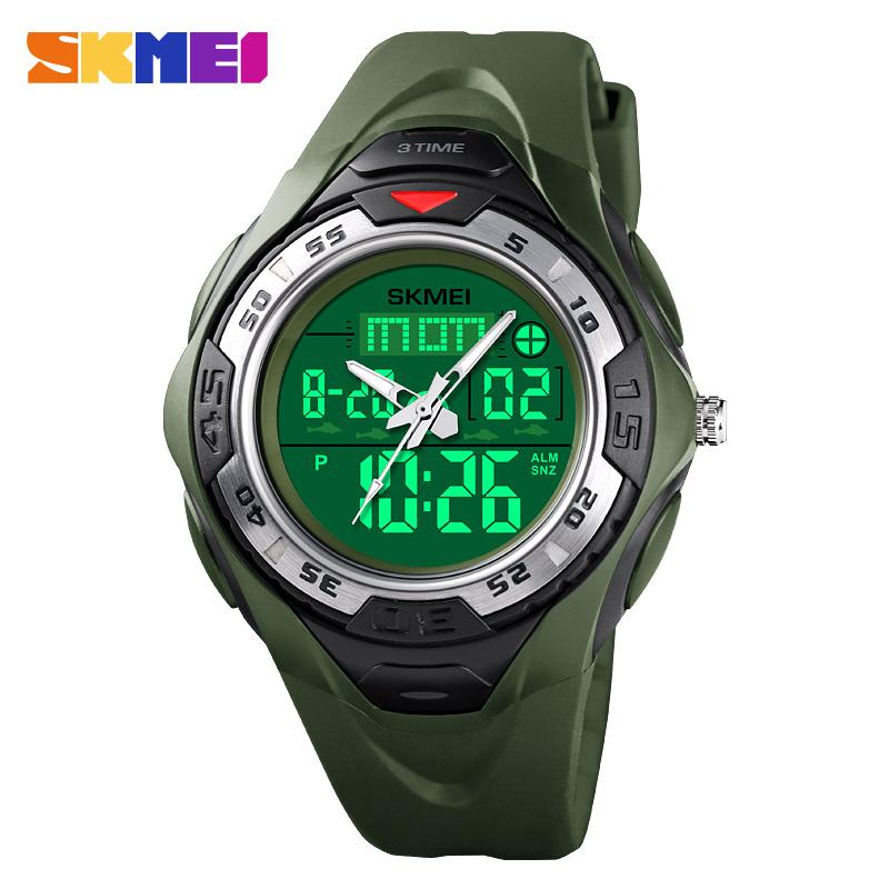 Skmei Fashion Casual Men Brand Watch Auto Date Alarm 50M Waterproof PU Dual Display Men Sports Watch