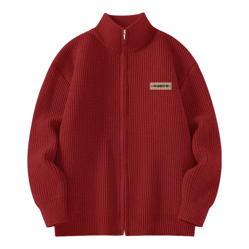 

Men s Fleece-Lined Stand Collar Zip Knit Cardigan Jacket M