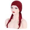 New Shimmer Pre-Tied Hat Women Muslim Hijab Turban Long Tail Headscarf Beanies Bonnet Hair Loss Chemo Cap Head Wrap Bandanas