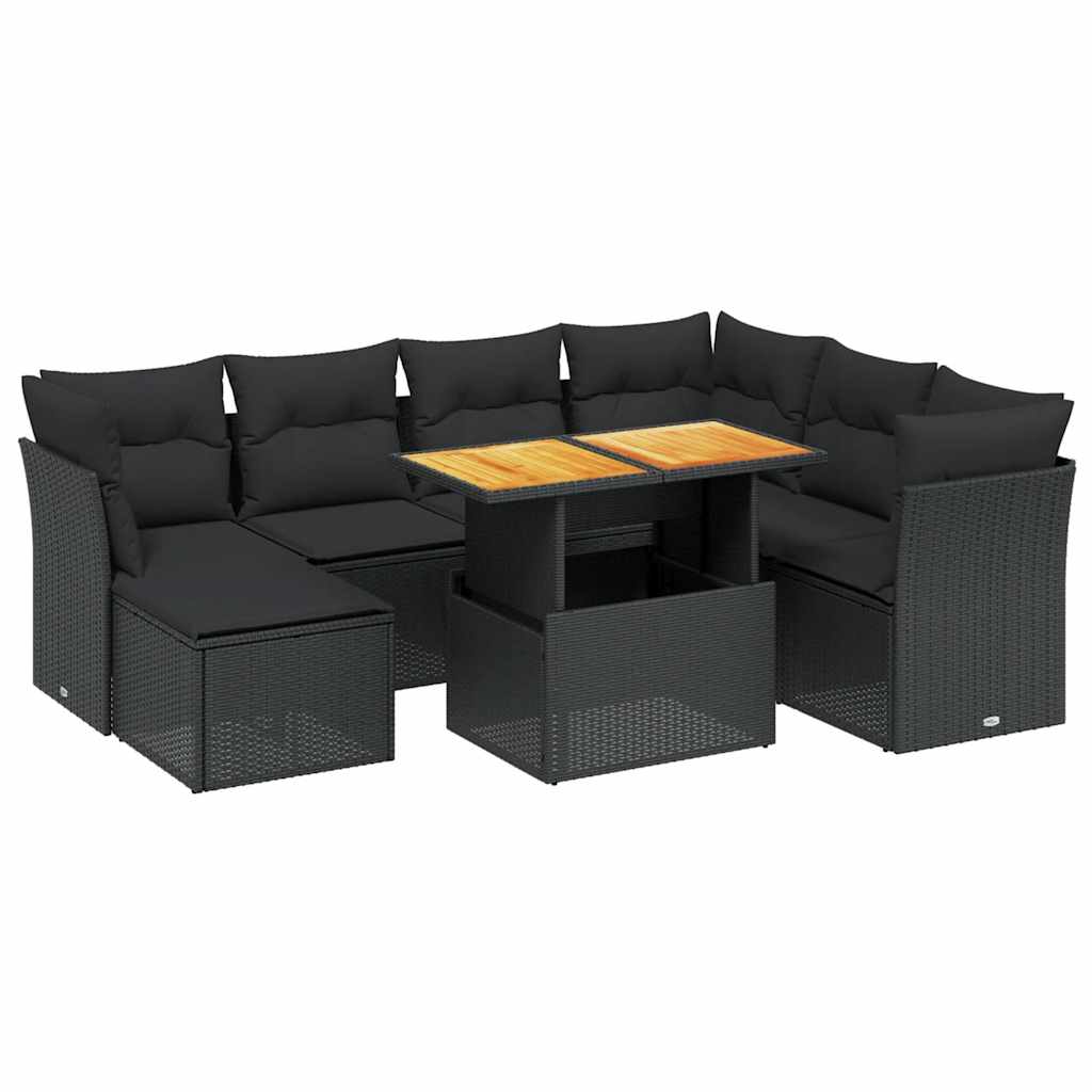 8 piece Garden Sofa Set with Cushions Black Poly Rattan