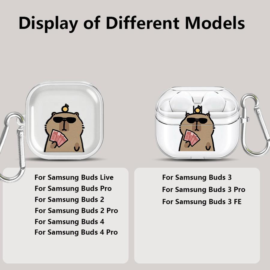 Clear Earphone Cases Cover With Hook Case For Samsung Galaxy Buds 3Pro 3 FE 4 Pro 4Pro Live 2Pro 2 Cute Capybara Cartoon