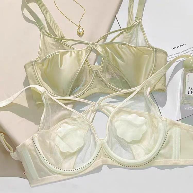 New French mesh sexy pure desire underwear thin anti-bumping adjustment bra thin large breasts