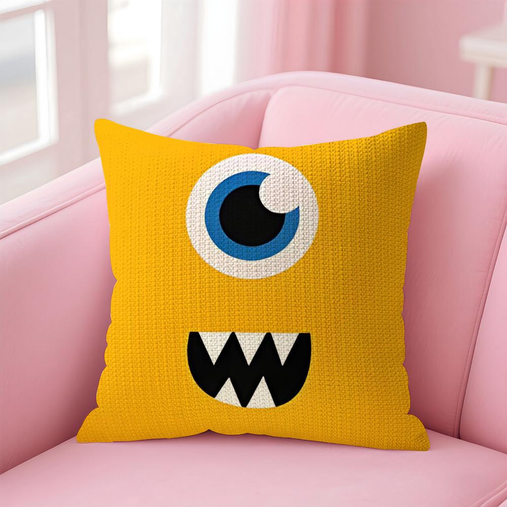 Cartoon Monster'S Eyes Cushion Cover Natural Linen Pillow Case Double-Sided Print Decorative Sofa Pillowcase Home Decor Gift
