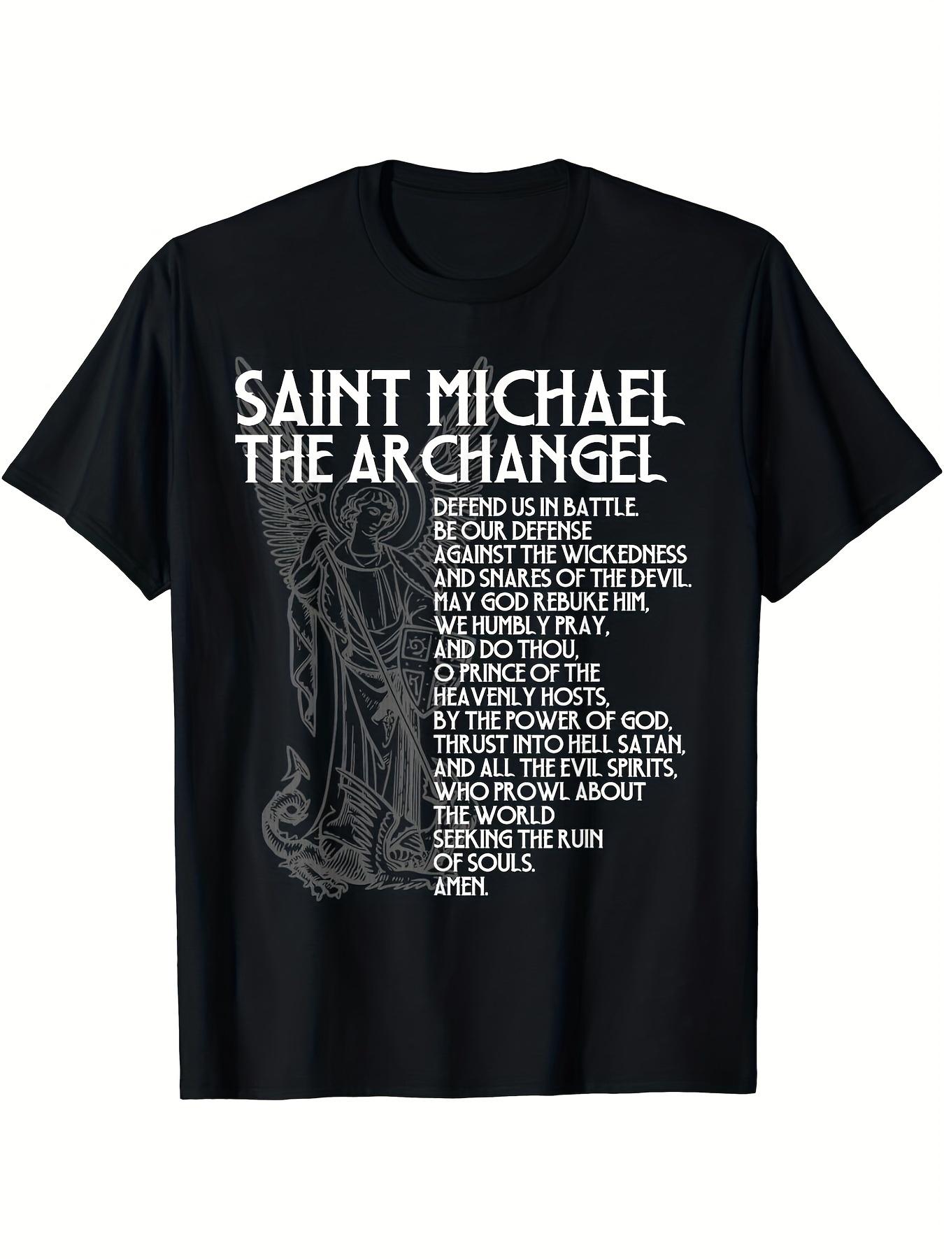 Saint Michael Battle Prayer Graphic Catholic Religious 100 cotton summer Oneck short sleeve Oneck printed Tshirt S