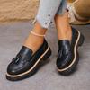 Tassels Bright Black Chunky Platform Loafers Women British Style Patent Leather Thick Sole Pumps Plus Size Uniform Lolita Shoes