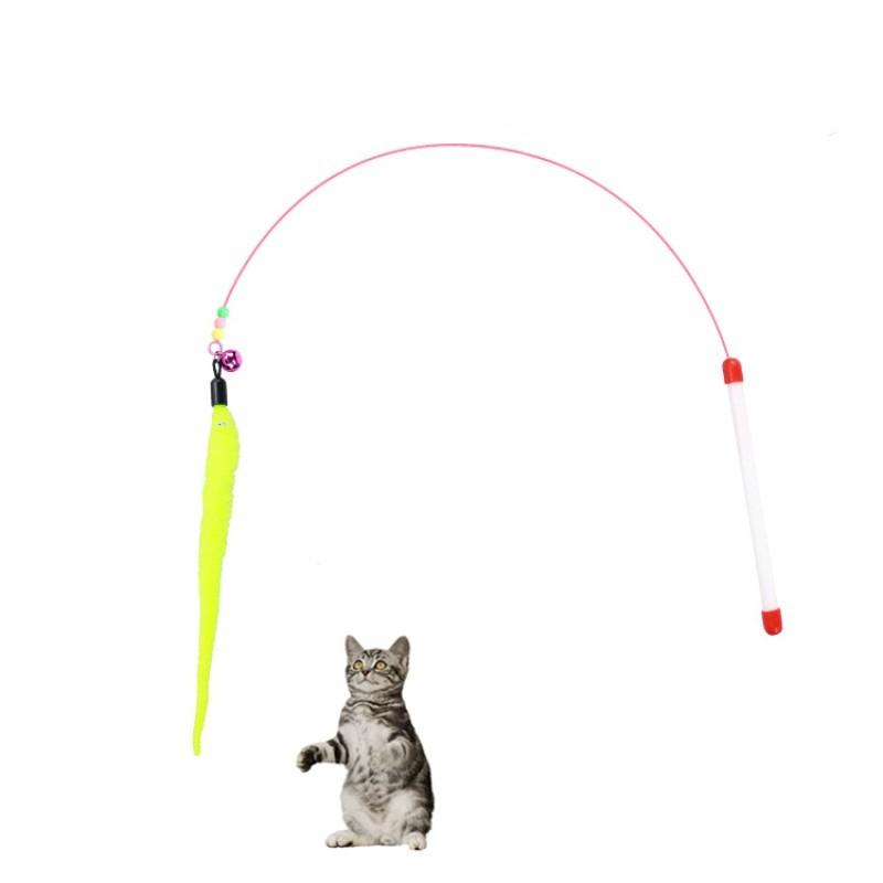 Pet Toys Steel Wire Color Feather Cat Teaser Cat Toy Free Bell Caterpillar, Fish, Mouse Cat Teaser Stick Pet Supplies Wholesale