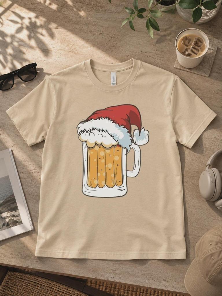 Funny Christmas Beer Shirt, Santa Beer Mug Tee, Holiday Drinking T-Shirt, Xmas Party Graphic Tee, Comfort Colors 1717