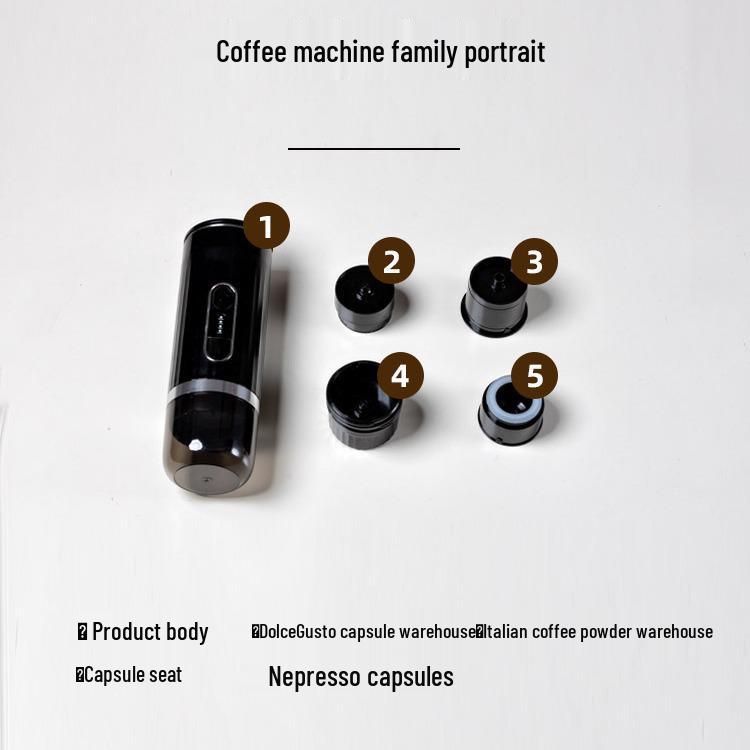 Portable Wireless Espresso Capsule Machine: Automatic Italian Design for Car and Outdoor Use