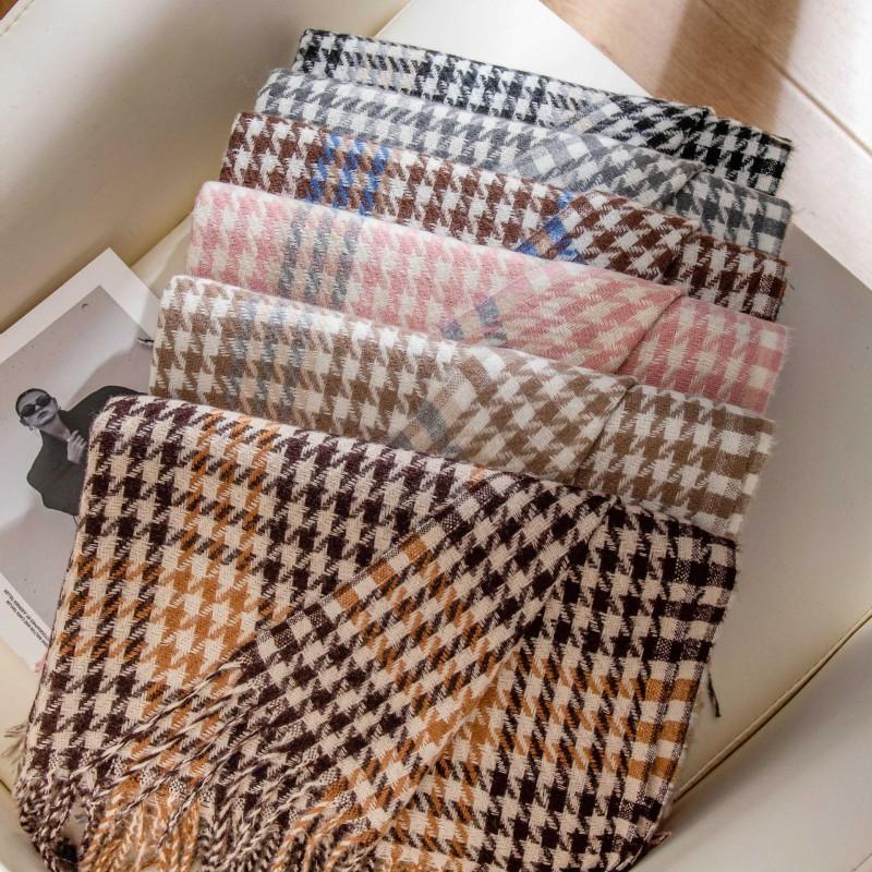 Womens Thickened Houndstooth Scarf With Contrast Colors Warm Winter Wrap Daily Wear Office Style