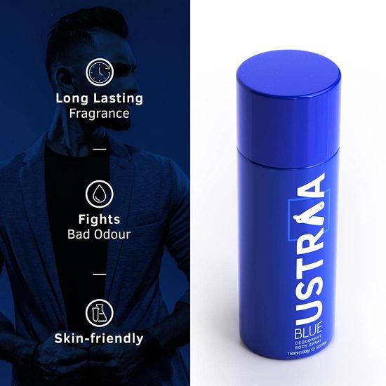 Ustraa Blue Deodorant for Men - 150ml - Cool, Aquatic Fragrance | Boosts Freshness | Fights Bad Odour, Prevents Itching & Irritation