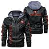 Euro size team leather jacket fake two-piece hat man removable PU locomotive print leather jacket