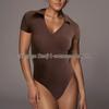 2025 Summer European & American Women's Cotton Ribbed Polo Neck Slim-Fit Short-Sleeve Jumpsuit