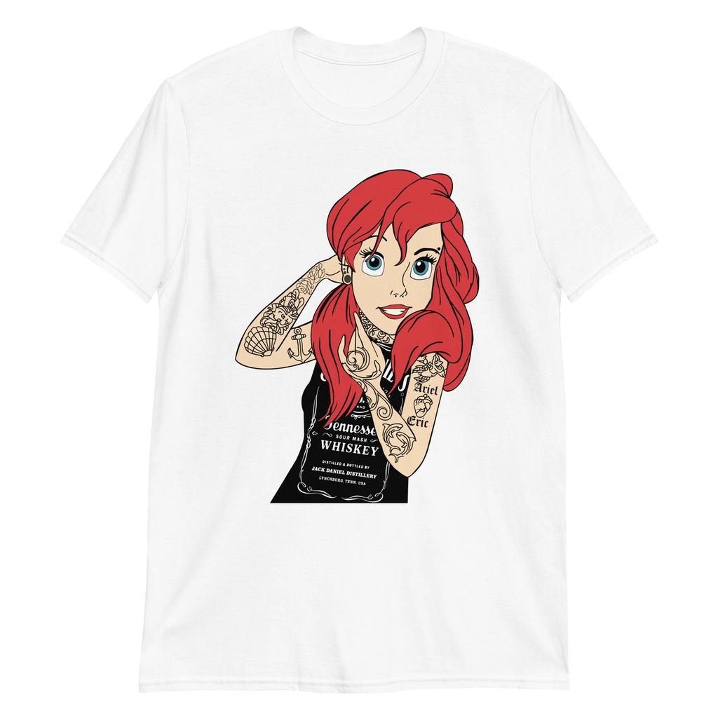 Rock Mermaid Unisex T-Shirt Punk Cartoon Princess Grunge Women Tattoo Biker Fun