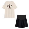 Summer Maternity Light Gray Cotton T-Shirt & Shorts Set - Korean Style, Casual, Loose Fit, Short Sleeve Two-Piece